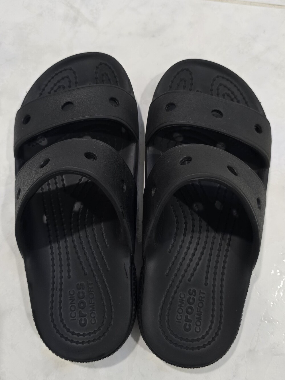 CROCS Black Dual-Strap Slide Sandals. Kids Size 2